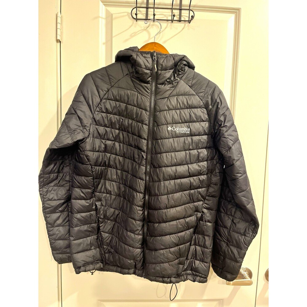 Columbia Men's L Black Full Zip Hooded Down Puffer Jacket Titanium 650 0065